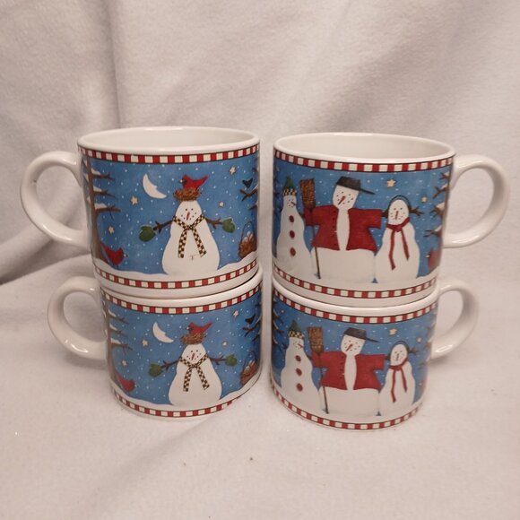 4 Cups and Saucer Sets Sakura Debbie Mumm Vintage 1997 Stoneware Christmas - Picture 2 of 16